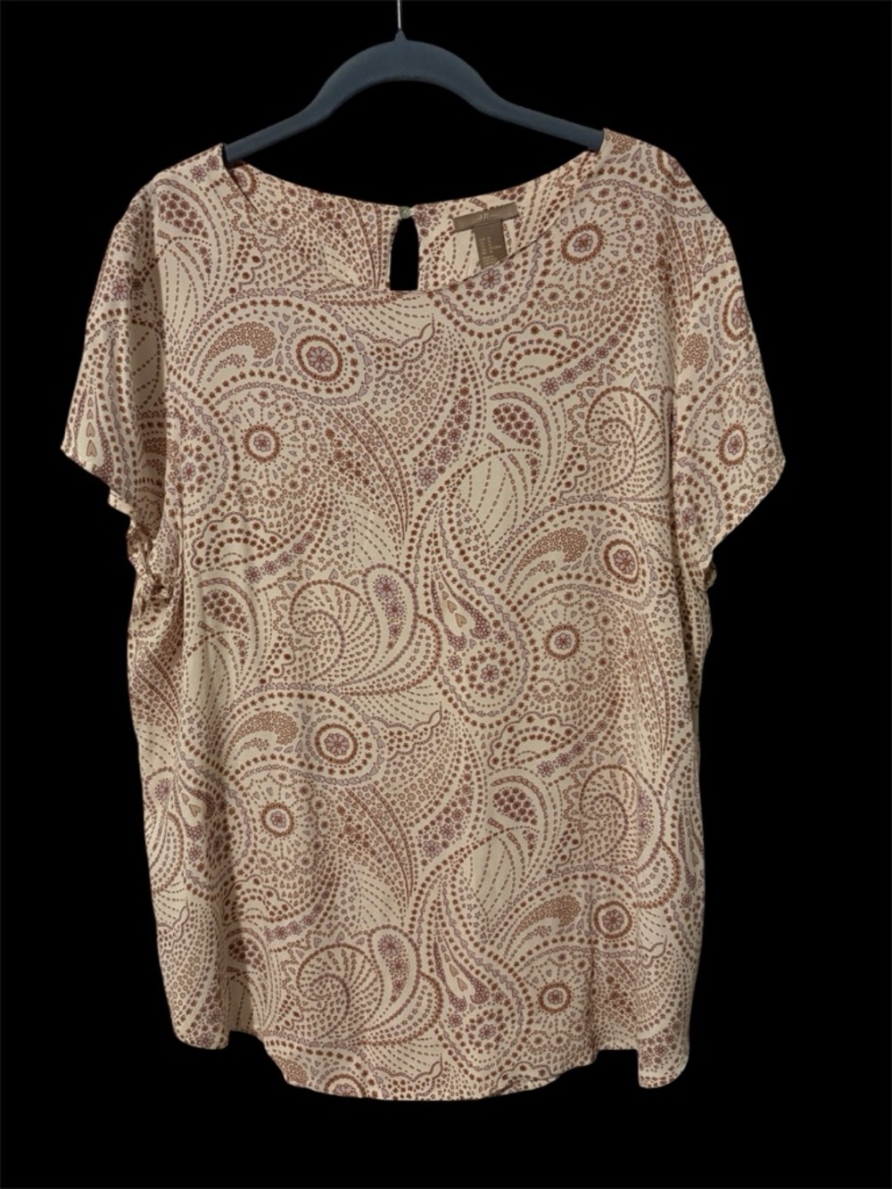 H&M Cream Paisley Short-Sleeve Blouse with Brown Print